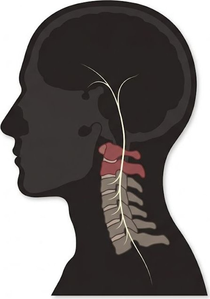 Ilustración: alineación cervical superior (C1 y C2) y vía nerviosa